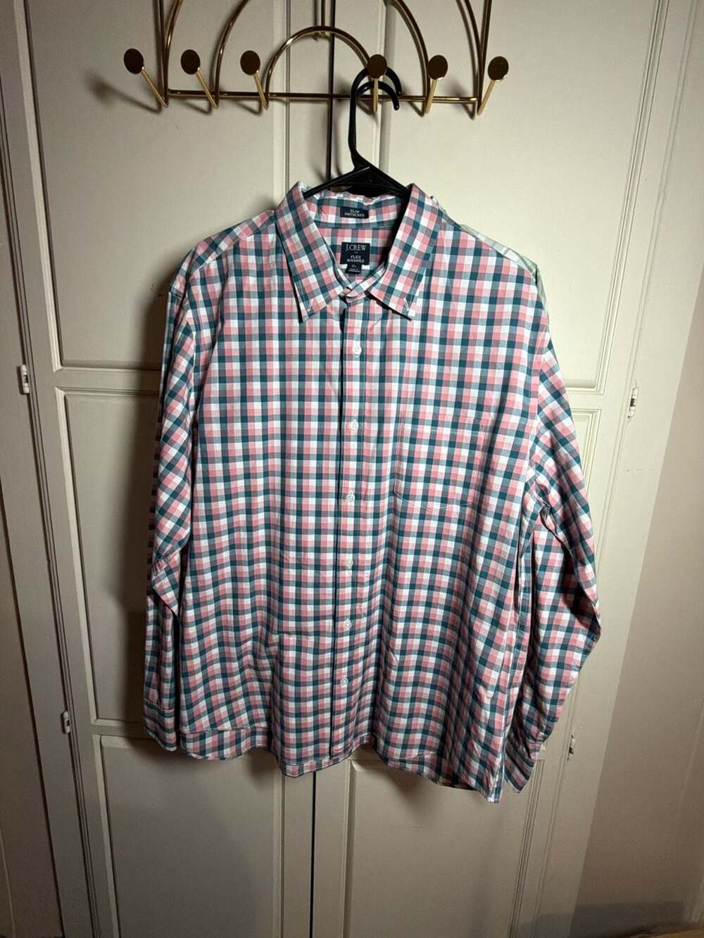J.Crew Men's Flex Washed Button-Down Shirt in Pink and Green Plaid